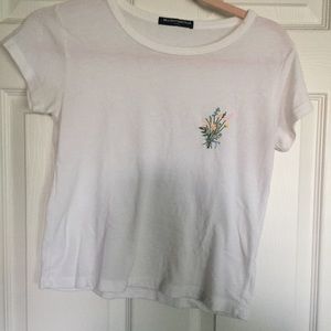 Brandy Melville White Cotton Embroidered Shirt